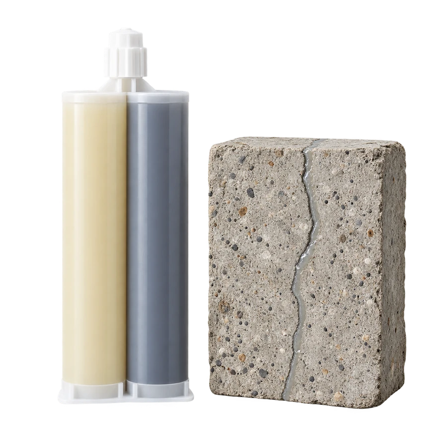 Enjeksiyon reçine kartuşu ve onarılmış beton örneği